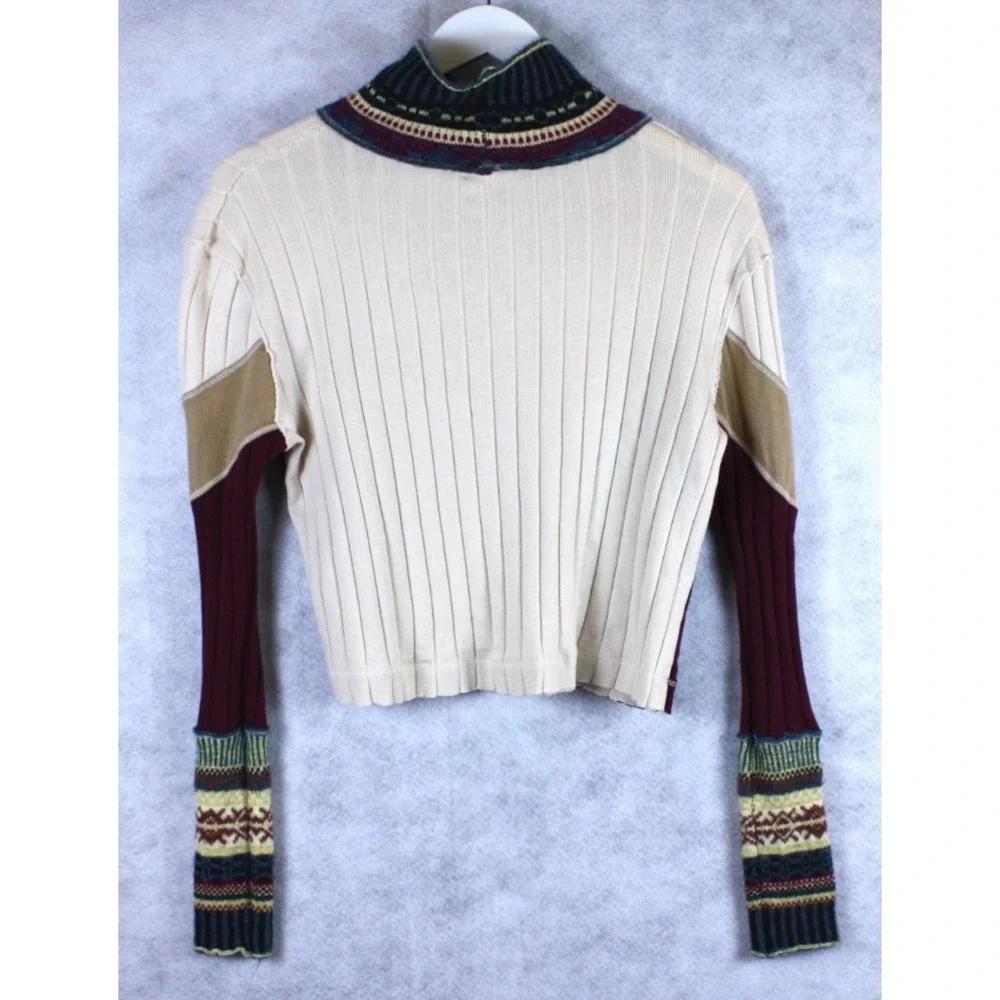 Free People Loose Cropped Sweater Size XS Mock Neck Wool Blend Knit Top Retro